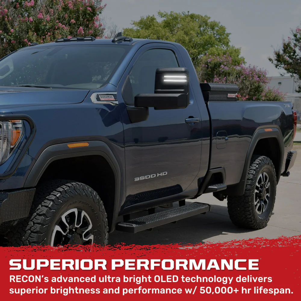 Chevy/GMC 20-25 Silverado & Sierra Side Mirror LED Lenses White or Amber DRL & Scanning Amber Turn Signals - Smoked Lens - Image 7