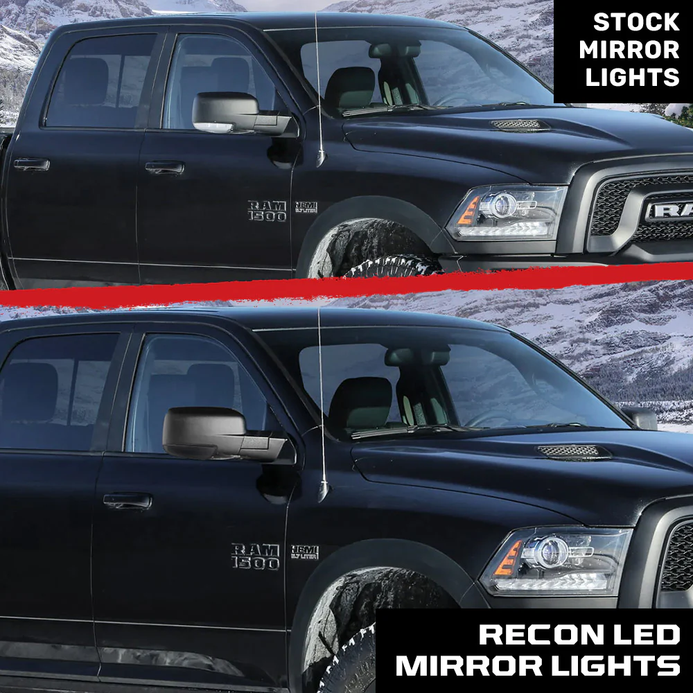 Dodge 10-18 RAM 2500/3500 Side Mirror Lights (2-PC Set) High Power LED White Running Lights, Puddle Lights & Scanning Amber Turn Signals - Smoked Lens - Image 8