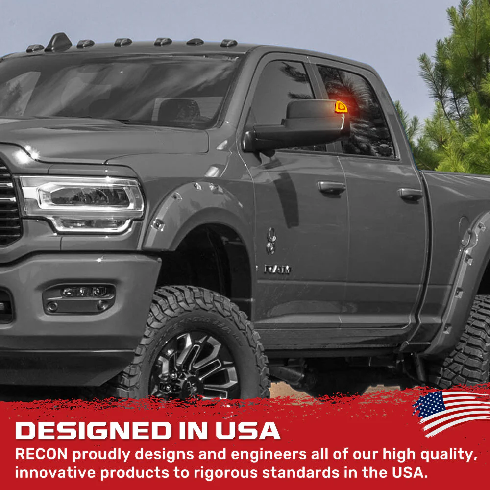 Dodge 10-21 RAM 2500/3500 Corner Side Tow Mirror Turn Signal Light (2-Piece Set) with Amber LED Turn Signals - Smoked Lens - Image 6