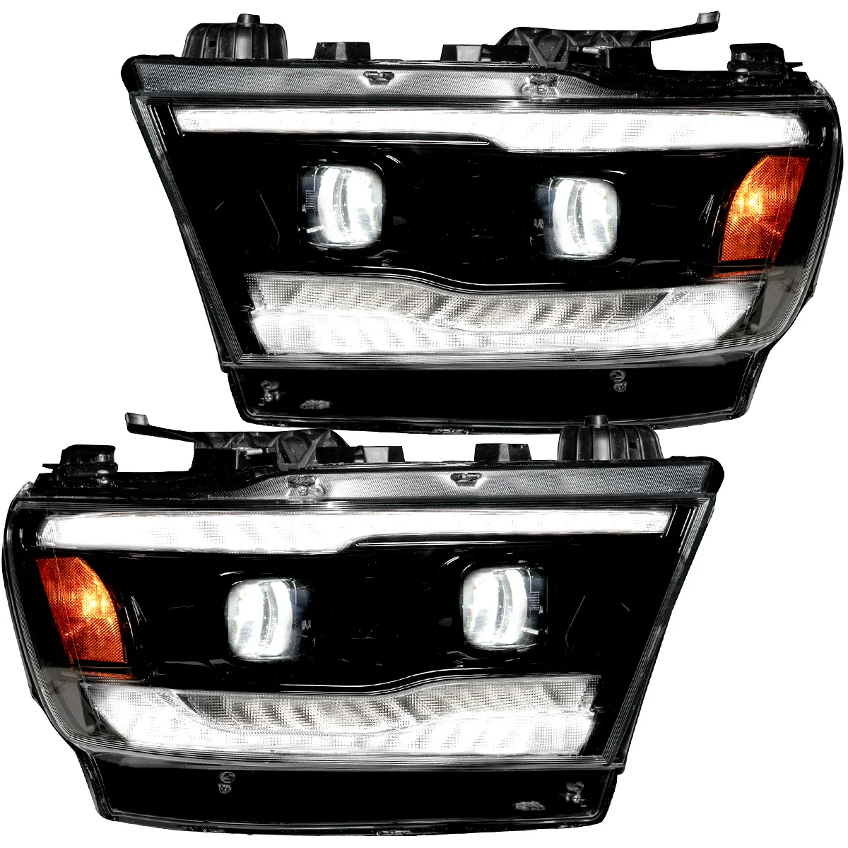 Dodge 19-23 RAM 1500 LED Projector Headlights Ultra High Power Smooth White OLED DRL & Scanning Amber LED Turn Signals w/ Startup Light Sequence (Replaces OEM LED Only) - Smoked / Black - Image 2
