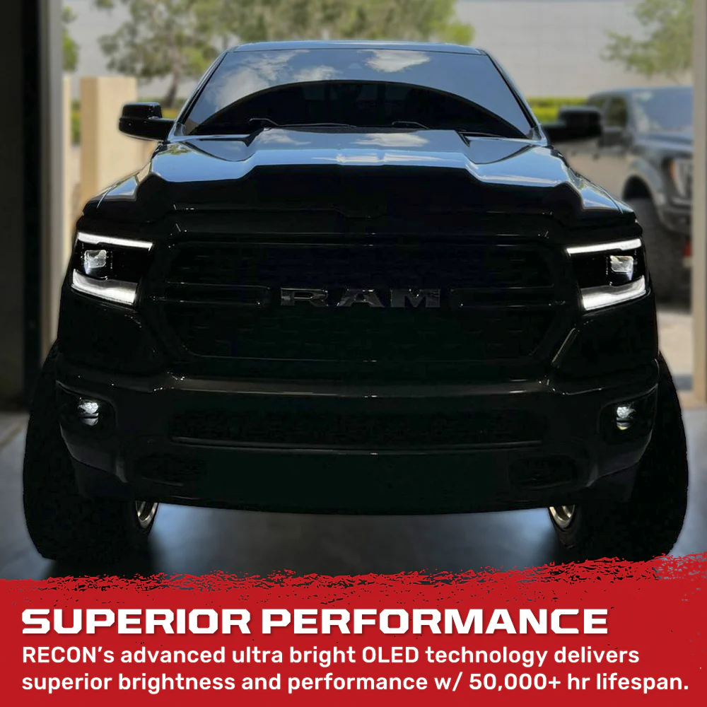 Dodge 19-23 RAM 1500 LED Projector Headlights Ultra High Power Smooth White OLED DRL & Scanning Amber LED Turn Signals w/ Startup Light Sequence (Replaces OEM LED Only) - Smoked / Black - Image 6