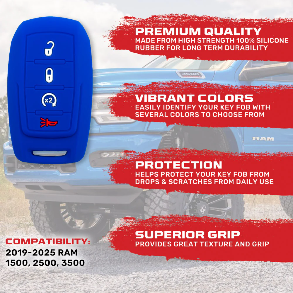 Dodge 19-25 RAM (1500, 2500, 3500) 1-Piece 100% Silicone Rubber Key Fob Cover - Multiple Colors - Image 12