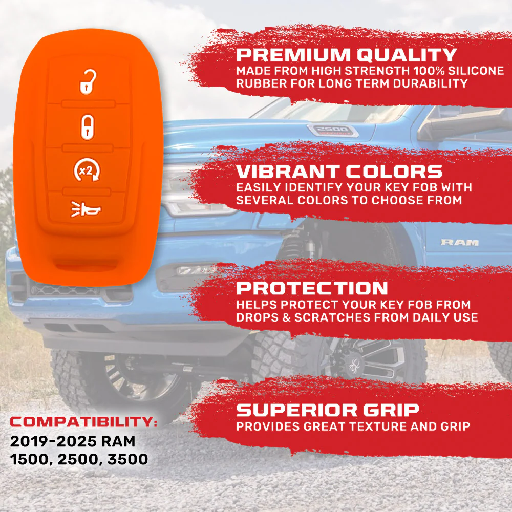 Dodge 19-25 RAM (1500, 2500, 3500) 1-Piece 100% Silicone Rubber Key Fob Cover - Multiple Colors - Image 15