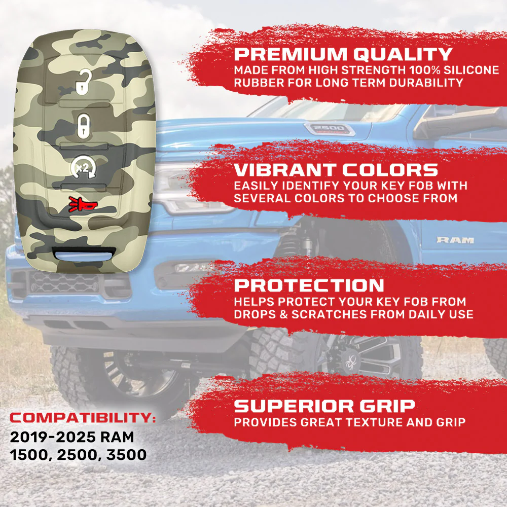 Dodge 19-25 RAM (1500, 2500, 3500) 1-Piece 100% Silicone Rubber Key Fob Cover - Multiple Colors - Image 24