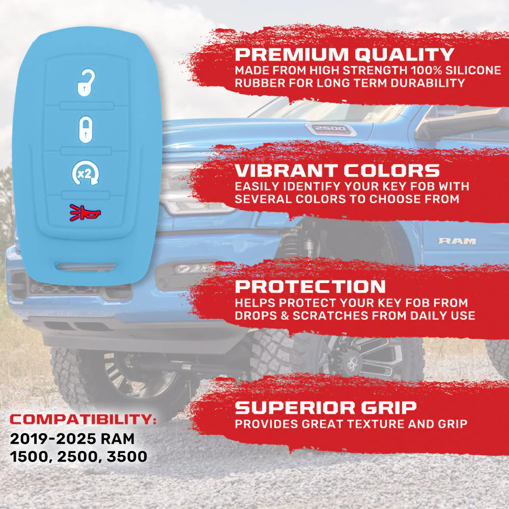 Dodge 19-25 RAM (1500, 2500, 3500) 1-Piece 100% Silicone Rubber Key Fob Cover - Multiple Colors - Image 27