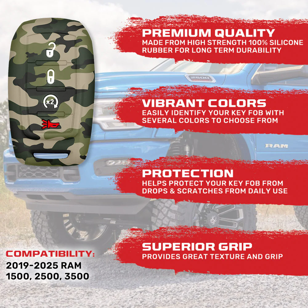 Dodge 19-25 RAM (1500, 2500, 3500) 1-Piece 100% Silicone Rubber Key Fob Cover - Multiple Colors - Image 46