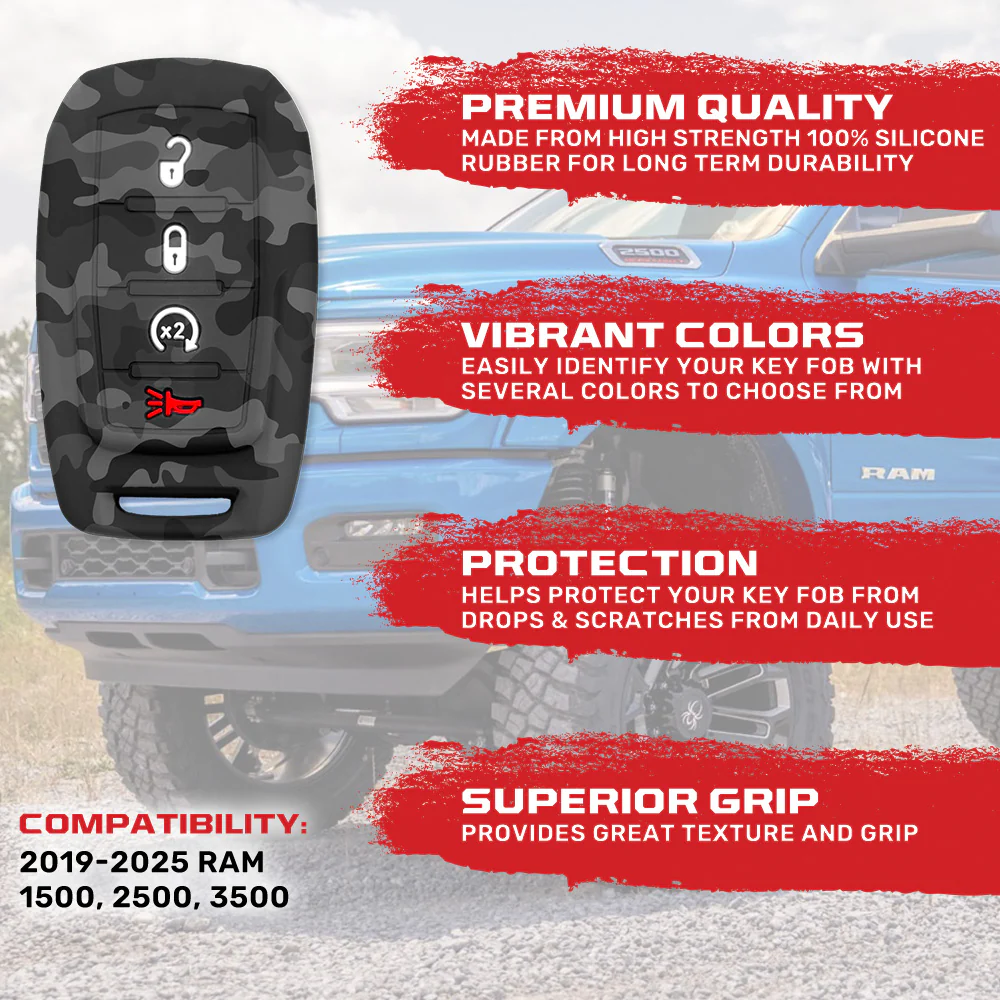 Dodge 19-25 RAM (1500, 2500, 3500) 1-Piece 100% Silicone Rubber Key Fob Cover - Multiple Colors - Image 59