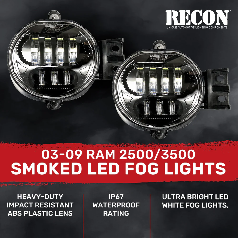 Dodge RAM 2500/3500 03-09 Ultra Bright White LED Fog Lights 2-Pc Kit (Replaces Factory Fog Lights) - Smoked Lens - Image 3