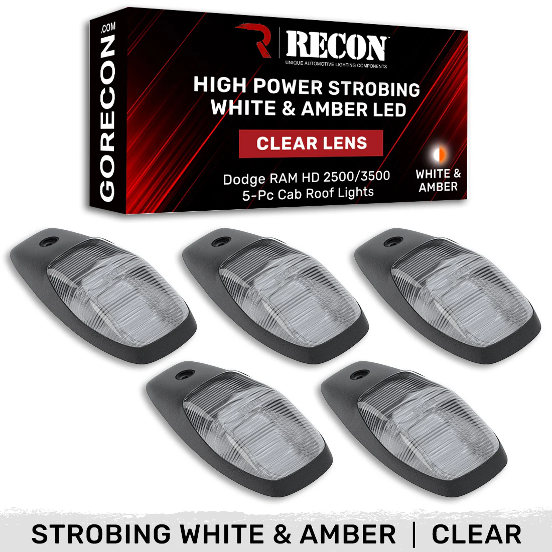 Dodge RAM HD 2500/3500 19-25 5-Piece Cab Roof Light Kit Strobe LED White & Amber - Multiple Lens - Image 15