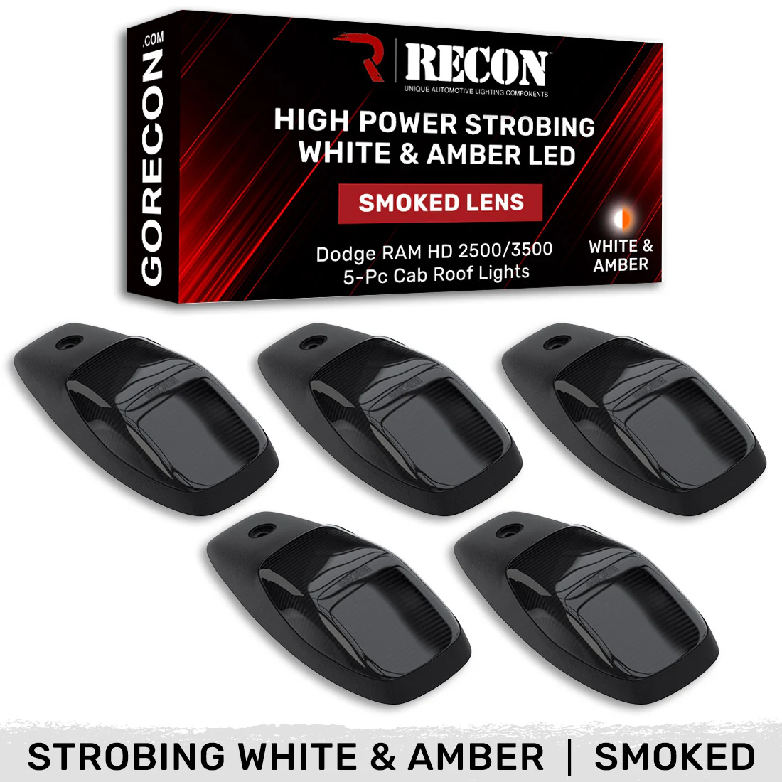 Dodge RAM HD 2500/3500 19-25 5-Piece Cab Roof Light Kit Strobe LED White & Amber - Multiple Lens - Image 26