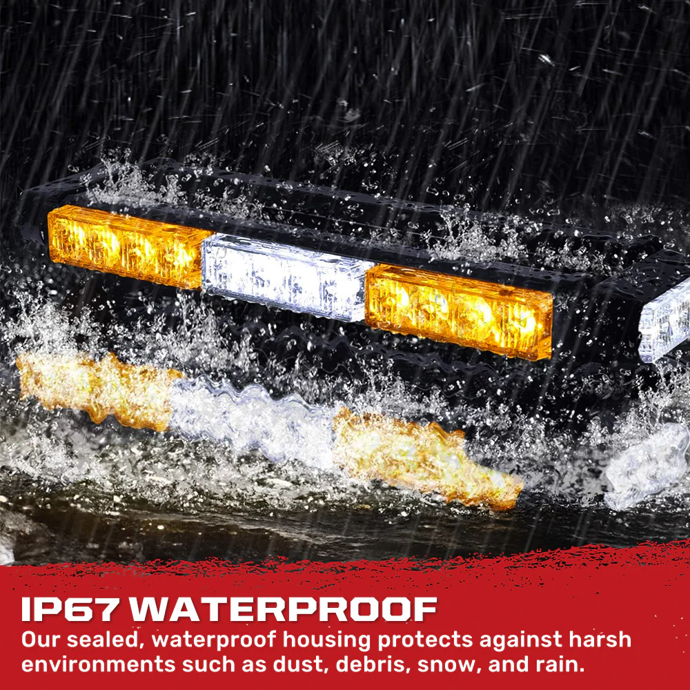 Exterior Roof Mounted 15" Emergency LED Strobe Light Bar in Amber & White - HD Magnetic Suction Cup Installation w/ 7 Light Functions - Image 4