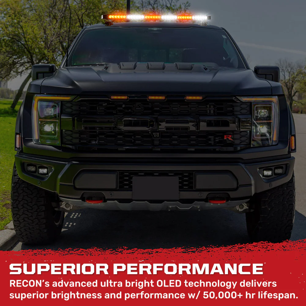 Exterior Roof Mounted 29.5" Emergency LED Strobe Light Bar in Amber & White - HD Magnetic Suction Cup Installation w/ 26 Lighting Functions - Image 2