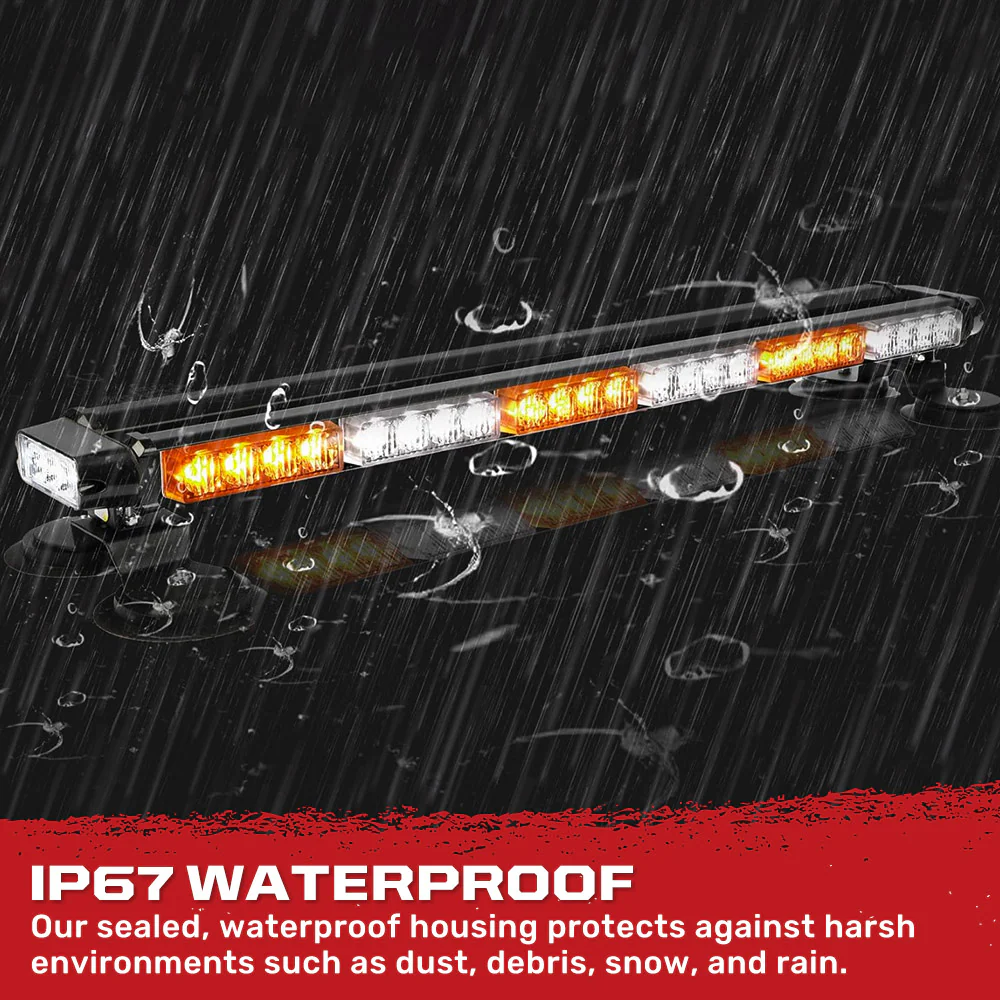 Exterior Roof Mounted 29.5" Emergency LED Strobe Light Bar in Amber & White - HD Magnetic Suction Cup Installation w/ 26 Lighting Functions - Image 5