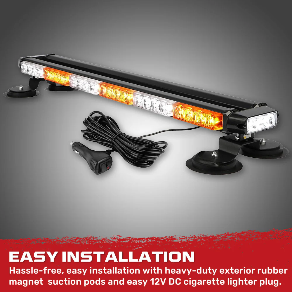 Exterior Roof Mounted 29.5" Emergency LED Strobe Light Bar in Amber & White - HD Magnetic Suction Cup Installation w/ 26 Lighting Functions - Image 7
