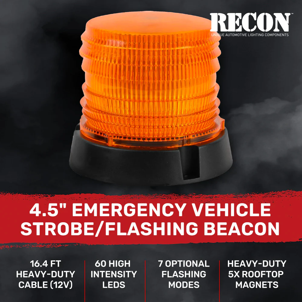 Exterior Roof Mounted 360 Degree 4.5" Warning 60 LED Strobe/Flashing Light Beacon in Amber - Magnet Suction Cups Installation with 16 ft Heavy Duty A/C Adapter Plug w/ 7 Lighting Functions - Image 3