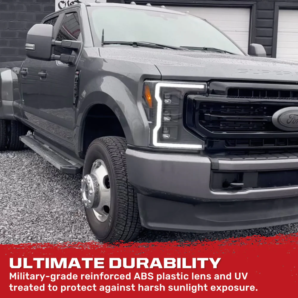 Ford 20-22 Super Duty LED Triple Projector Headlights w/ Ultra High Power White OLED DRL & Scanning Amber LED Turn Signals (Replaces OEM Halogen Style Only) - Multiple Styles - Image 4