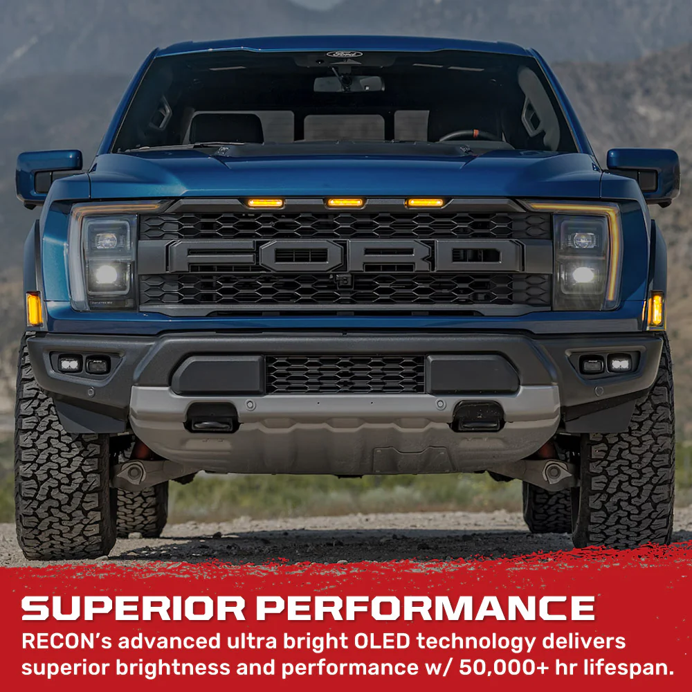 Ford 21-22 Raptor 7-Pc Fender & Hood Light Kit Smoked Lens White or Amber LED Running Lights w/ Startup Light Sequence - Image 13