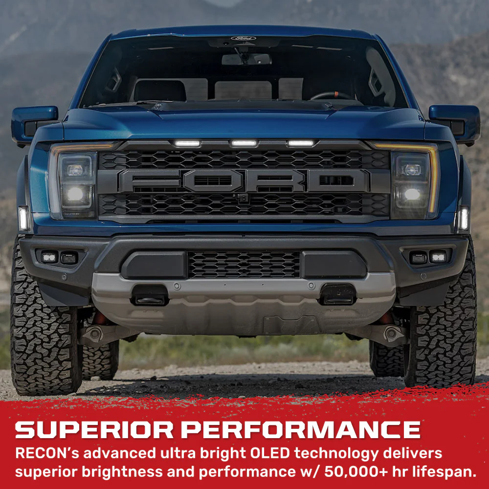 Ford 21-22 Raptor 7-Pc Fender & Hood Light Kit Smoked Lens White or Amber LED Running Lights w/ Startup Light Sequence - Image 3