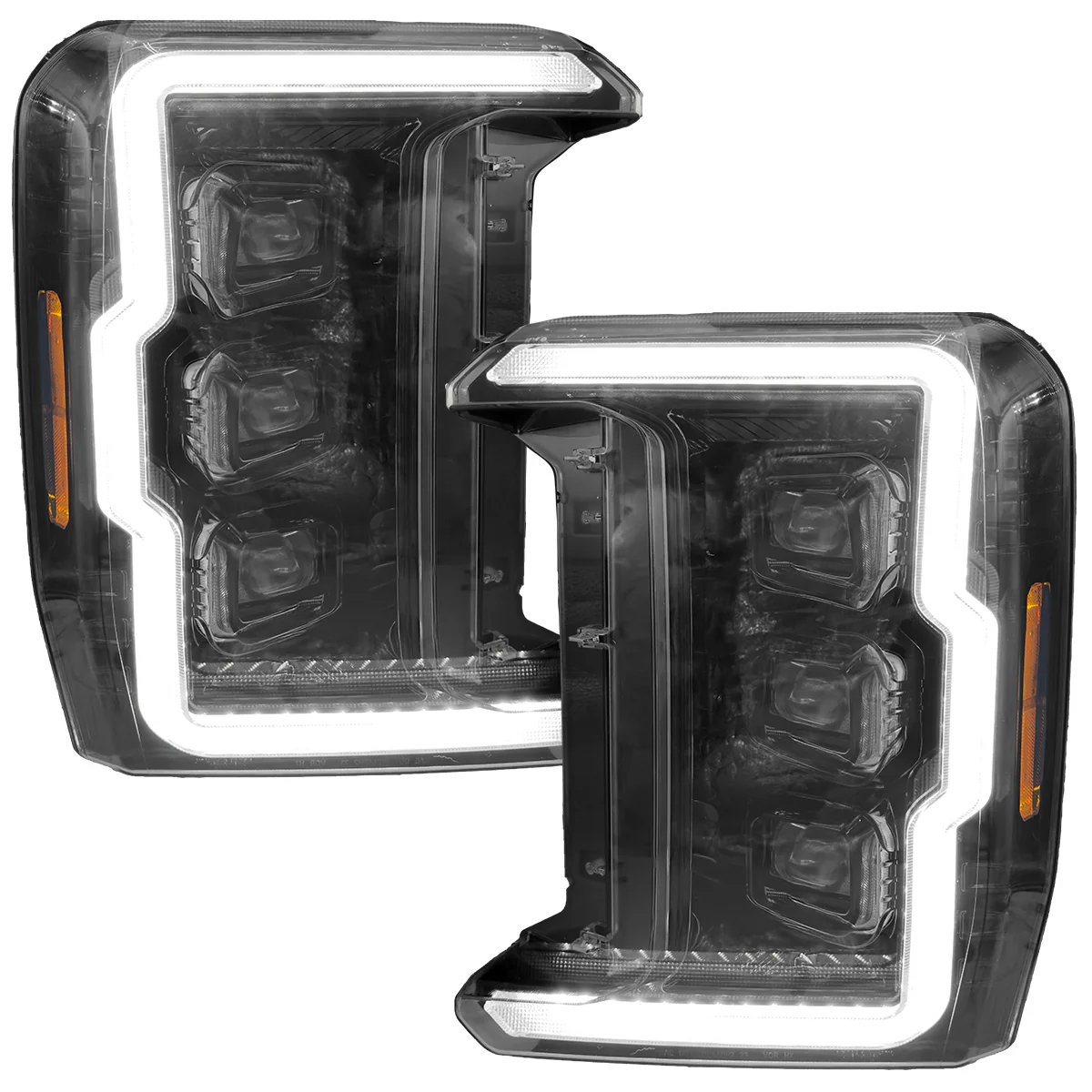 Ford 23-26 Super Duty (F250, F350, F450, F550) Full LED Projector Headlights Ultra High Power White OLED DRL & Scanning Amber Turn Signals w/ Startup Light Sequence - Smoked / Black - Image 2
