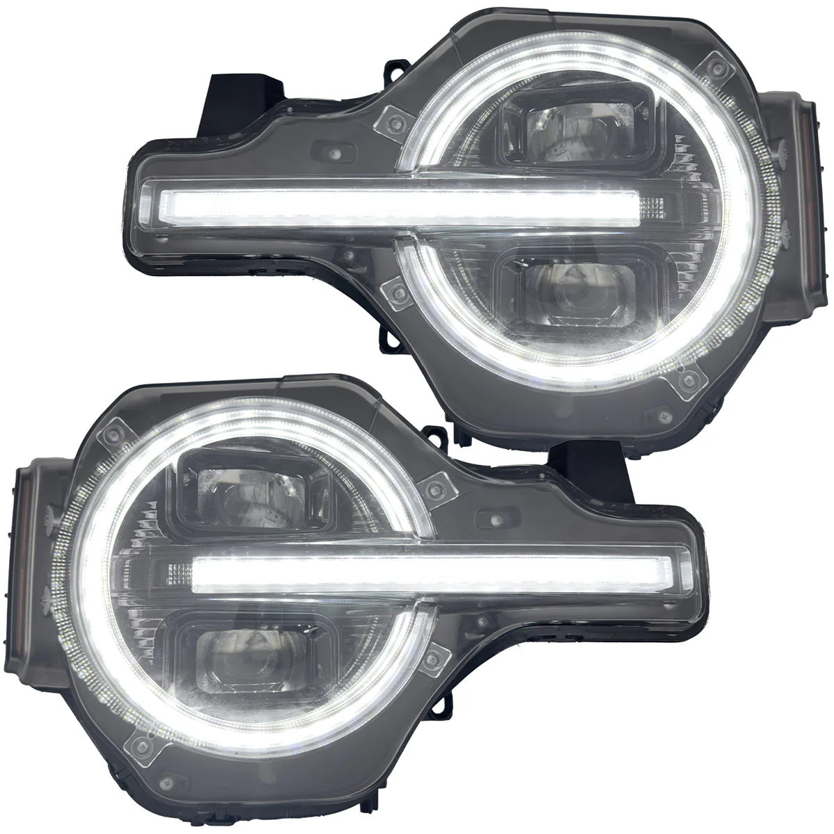 Ford Bronco 21-25 LED Projector Headlights w/ Ultra High Power LED High/Low Beams & White OLED DRL w/ Start-Up Lighting Sequence & Scanning Amber LED Turn Signals - Smoked / Black - Image 2