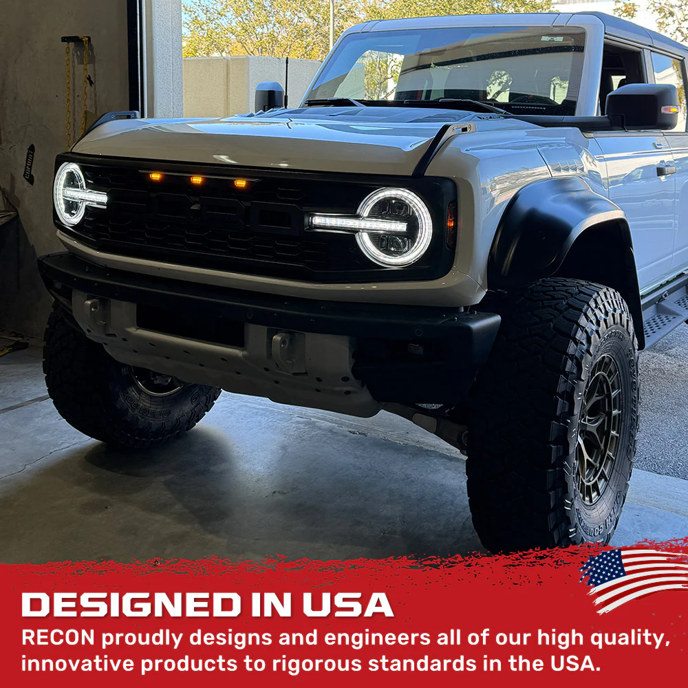 Ford Bronco 21-25 LED Projector Headlights w/ Ultra High Power LED High/Low Beams & White OLED DRL w/ Start-Up Lighting Sequence & Scanning Amber LED Turn Signals - Smoked / Black - Image 7