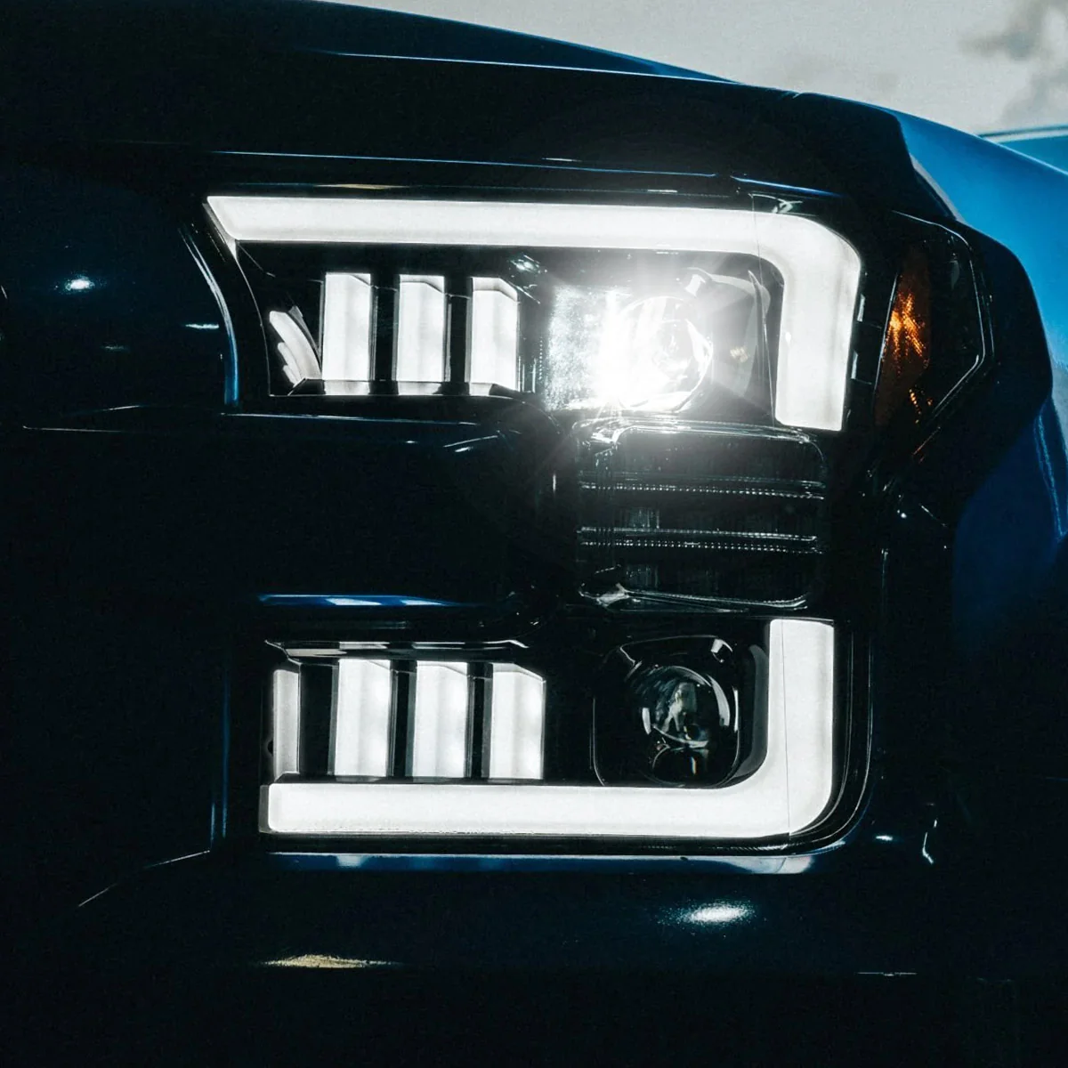 Ford F150 15-17 LED Projector Headlights w/ Ultra High Power Smooth White OLED DRL w/ Scanning Amber Turn Signals (Replaces OEM Halogen Headlights) - Multiple Styles - Image 2