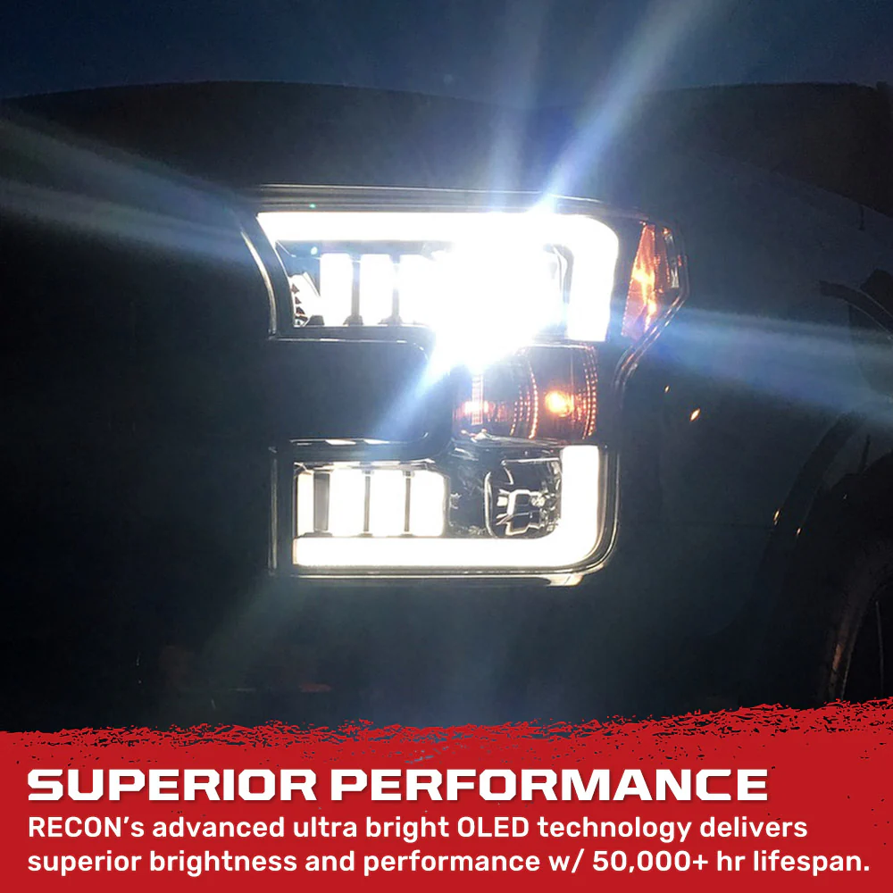 Ford F150 15-17 Projector Headlights Ultra High Power Smooth White OLED DRL (Replaces OEM Halogen Headlights) - Multiple Styles - Image 2