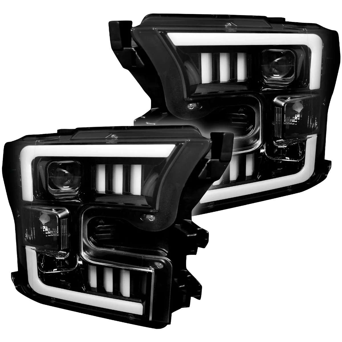 Ford F150 15-17 Projector Headlights w/ Ultra High Power Smooth White OLED DRL Scanning Amber LED Turn Signals (Replaces OEM Halogen Style Headlights) - Smoked/Black - Image 14
