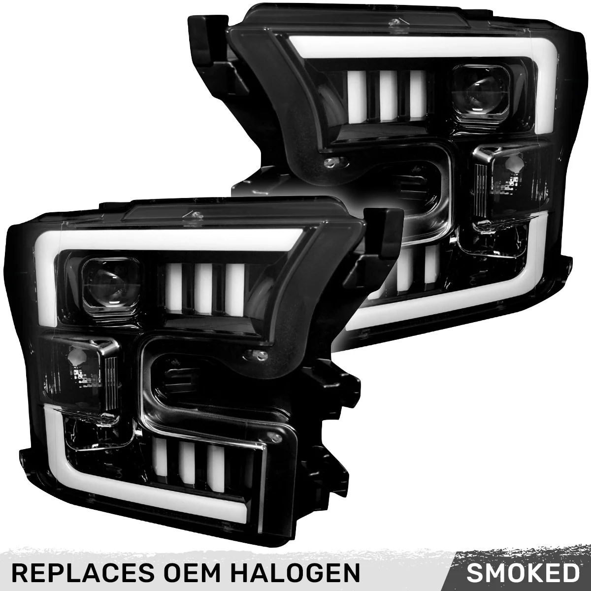 Ford F150 15-17 Projector Headlights w/ Ultra High Power Smooth White OLED DRL Scanning Amber LED Turn Signals (Replaces OEM Halogen Style Headlights) - Smoked/Black - Image 3