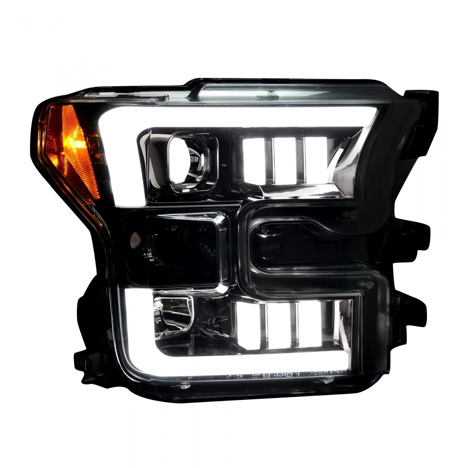Ford F150 15-17 Projector Headlights w/ Ultra High Power Smooth White OLED DRL Scanning Amber LED Turn Signals (Replaces OEM Halogen Style Headlights) - Smoked/Black - Image 4