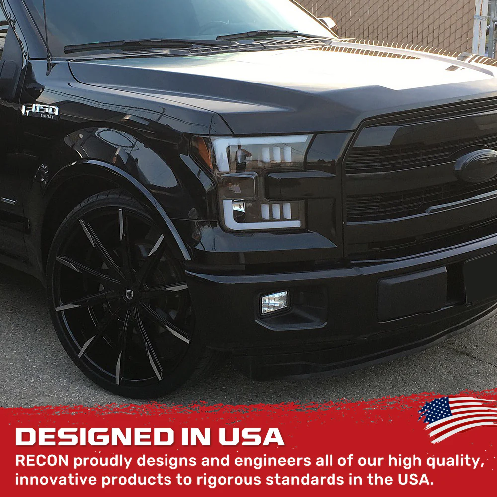 Ford F150 15-17 Projector Headlights w/ Ultra High Power Smooth White OLED DRL Scanning Amber LED Turn Signals (Replaces OEM Halogen Style Headlights) - Smoked/Black - Image 6