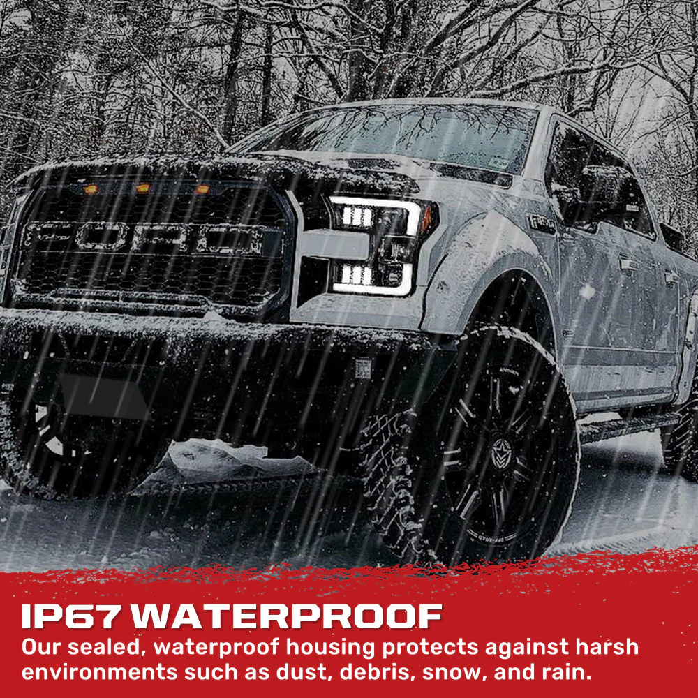 Ford F150 15-17 Projector Headlights w/ Ultra High Power Smooth White OLED DRL Scanning Amber LED Turn Signals (Replaces OEM Halogen Style Headlights) - Smoked/Black - Image 9