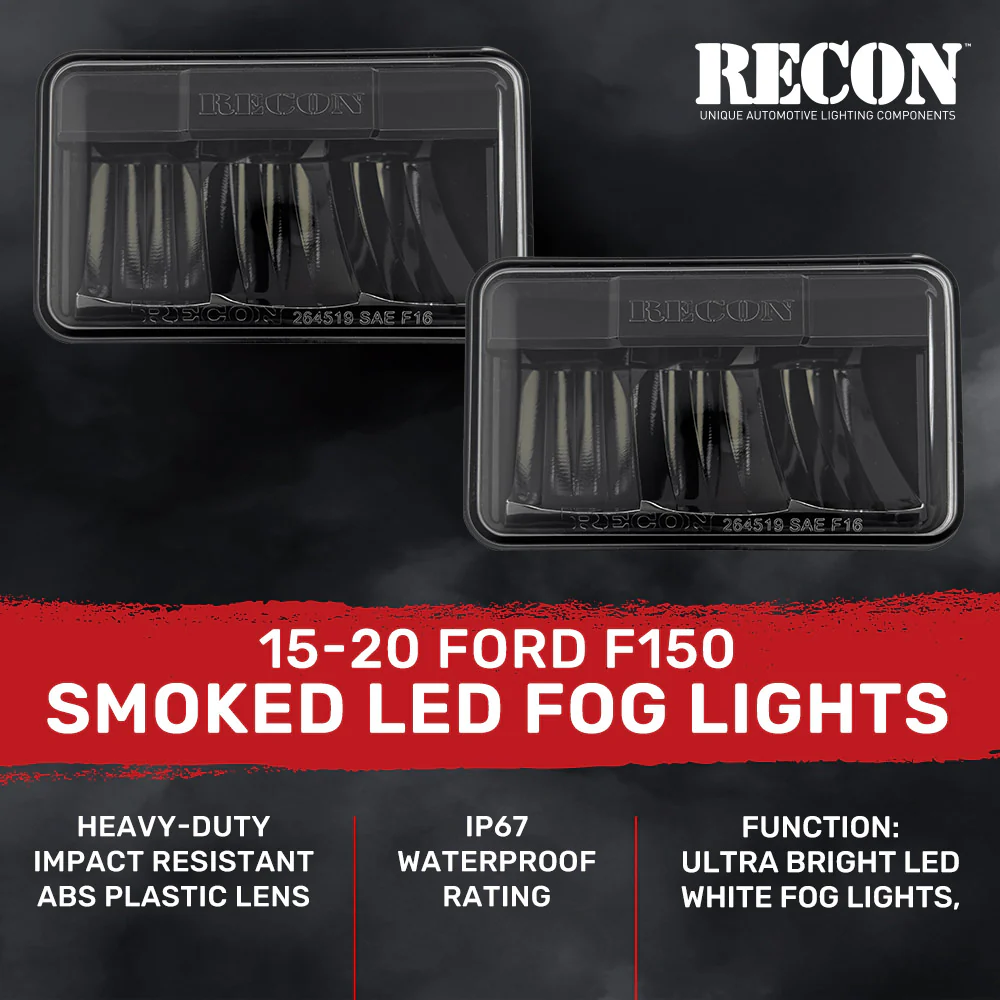 Ford F150 15-20 (Excluding Raptor) Ultra Bright White LED Fog Lights (Replaces Factory Fog Lights) - Smoked Black - Image 4