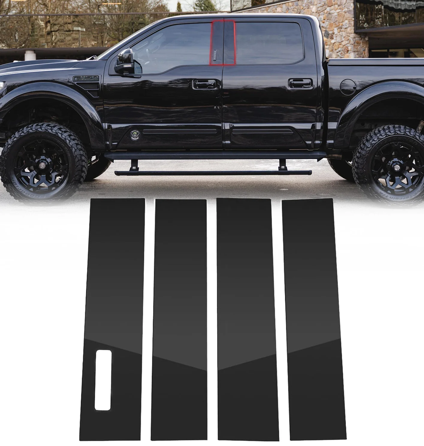 Ford F150 15-21 Protective Side Window 4-PC Pillar Trim Covers with Keypad Cutout - High Gloss Black
