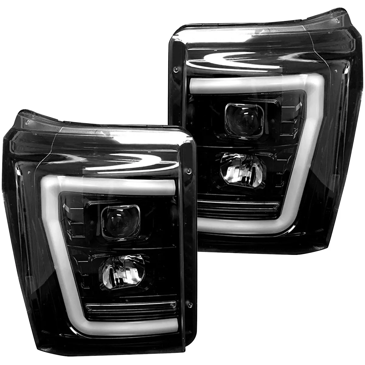 Ford Super Duty 11-16 Projector Headlights OLED DRL LED Scanning Turn Signals - Smoked/Black - Image 2