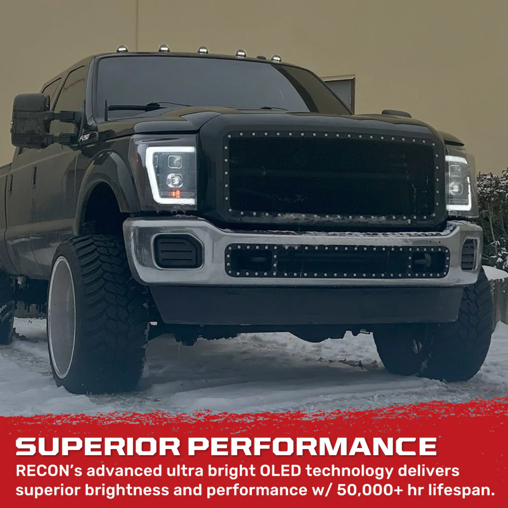 Ford Super Duty 11-16 Projector Headlights OLED DRL LED Scanning Turn Signals - Smoked/Black - Image 3