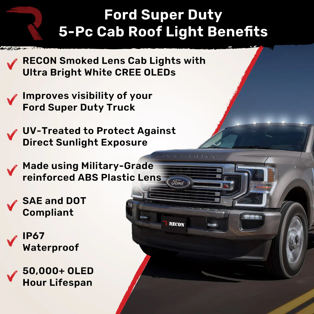 Ford Super Duty 17-22 5-PC Cab Roof Light Set 2-Way Front & Rear Facing Ultra High-Power LEDs (Replaces Factory/OEM Cab Lights Only) - Multiple Options - Image 6