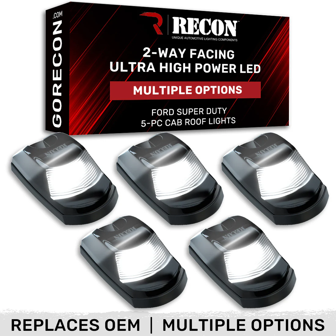 Ford Super Duty 23-25 5-PC Cab Roof Lights 2-Way Front & Rear Facing Ultra High-Power LED (Replaces Factory/OEM Cab Lights Only) - Multiple Options