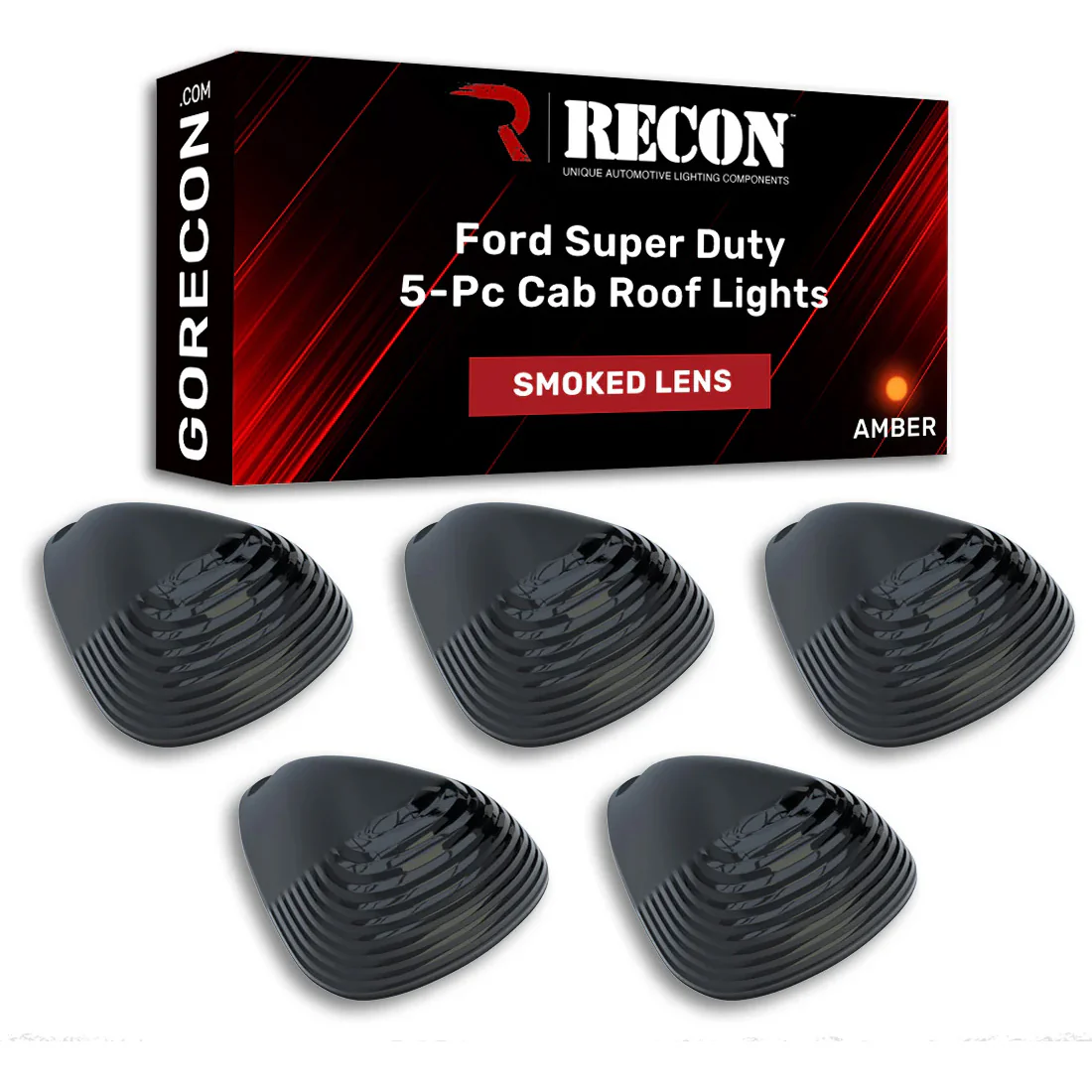 Ford Super Duty 99-16 5 Piece Cab Lights Amber Xenon Bulbs with Smoked Lens - (Attn: This cab light kit replaces OEM factory installed Ford 99-16 cab roof light lenses) - Image 12