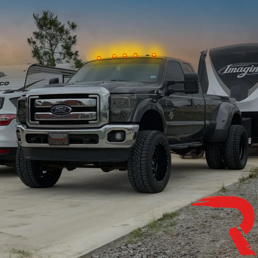 Ford Super Duty 99-16 5 Piece Cab Lights Amber Xenon Bulbs with Smoked Lens - (Attn: This cab light kit replaces OEM factory installed Ford 99-16 cab roof light lenses) - Image 5