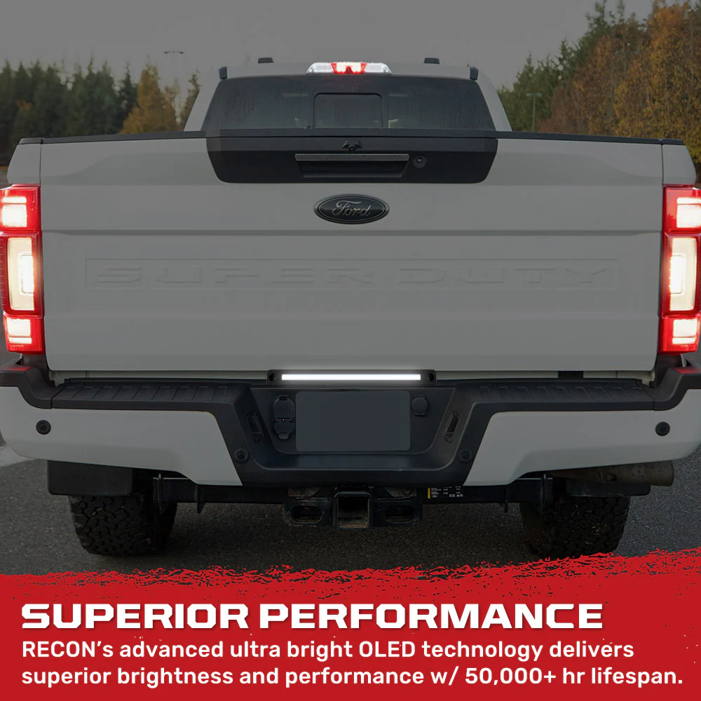 Ford 17-25 Super Duty Mini LED Tailgate Light Bar w/ Smooth OLED Red Running Lights & White LED Reverse Lights - Plug-N-Play for 17-24 Super Duty Dually - Smoked - Image 5