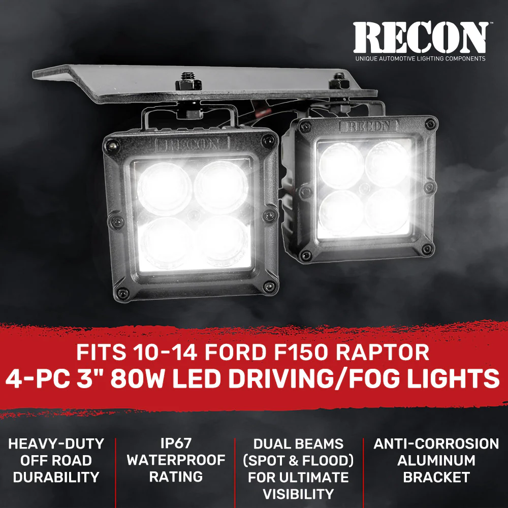 Ford SVT Raptor 10-14 Ultra Bright Dual Beam Spot & Flood LED Driving & Fog Lights 4-Pc Kit - White - Image 3