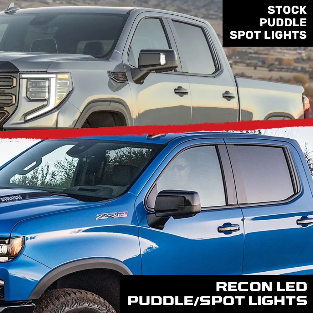 GMC 19-26 Sierra 1500 & Chevy Silverado 1500 Ultra High Power Quad White LED Mirror Puddle/Spot Lights - Smoked Lens - Image 5