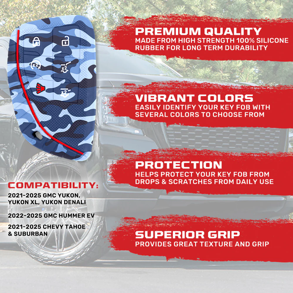 GMC 21-25 Yukon, XL, Denali & 22-25 Hummer EV & Chevy 21-25 Tahoe/Suburban 100% Silicone Rubber Key Fob Cover Premium Quality - Multiple Colors - Image 55