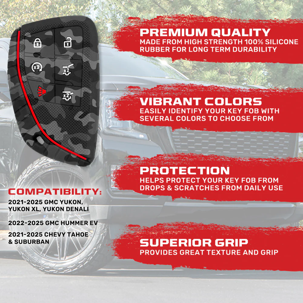GMC 21-25 Yukon, XL, Denali & 22-25 Hummer EV & Chevy 21-25 Tahoe/Suburban 100% Silicone Rubber Key Fob Cover Premium Quality - Multiple Colors - Image 57