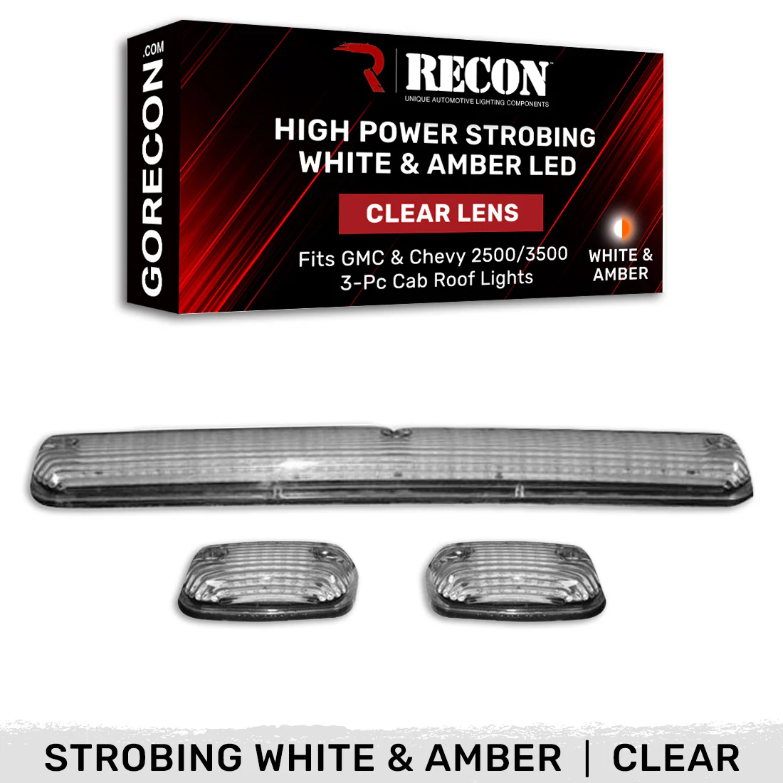 GMC & Chevy 07-14 3-Piece Cab Roof Light Kit Strobe LED White & Amber - Multiple Lens - Image 17