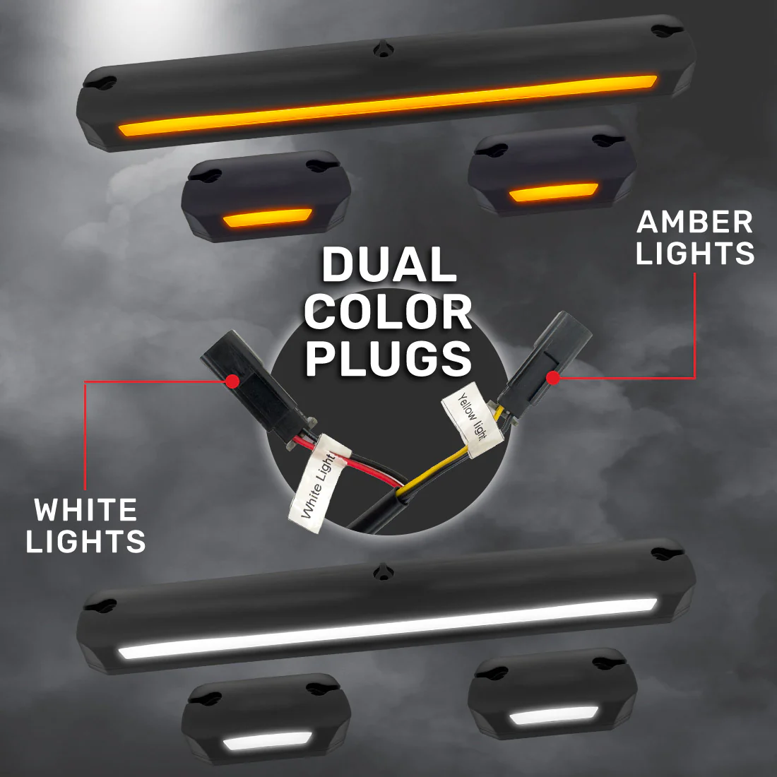GMC & Chevy 07-14 Heavy-Duty 3-Piece Cab Roof Lights Kit Ultra-High Power Dual-Color (Amber or White) LED Function - Multiple Lens - Image 18