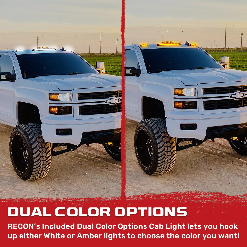 GMC & Chevy 07-14 Heavy-Duty 3-Piece Cab Roof Lights Kit Ultra-High Power Dual-Color (Amber or White) LED Function - Multiple Lens - Image 5