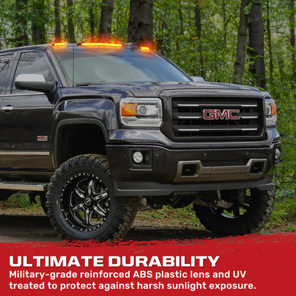 GMC & Chevy 07-14 Heavy-Duty 3-Piece Cab Roof Lights Kit Ultra-High Power Dual-Color (Amber or White) LED Function - Multiple Lens - Image 6