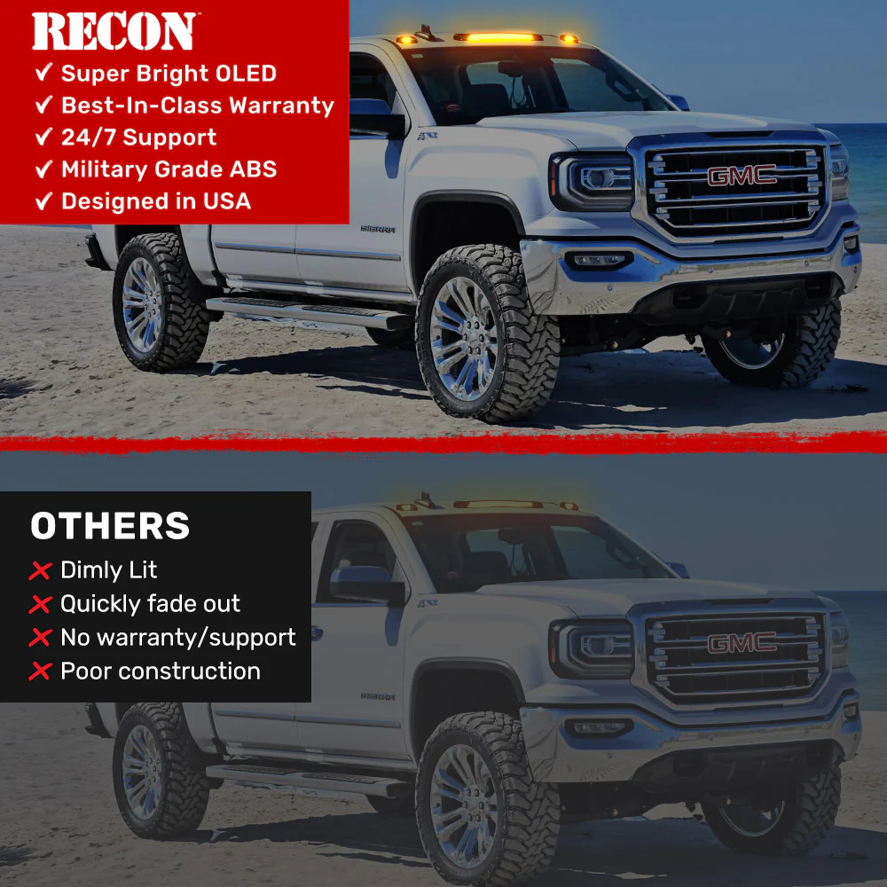 GMC & Chevy 15-19 Heavy-Duty 3 Piece Cab Roof Light Kit 2-Way Front & Rear Facing Ultra High-Power LEDs - Multiple Lens & Colors - Image 50